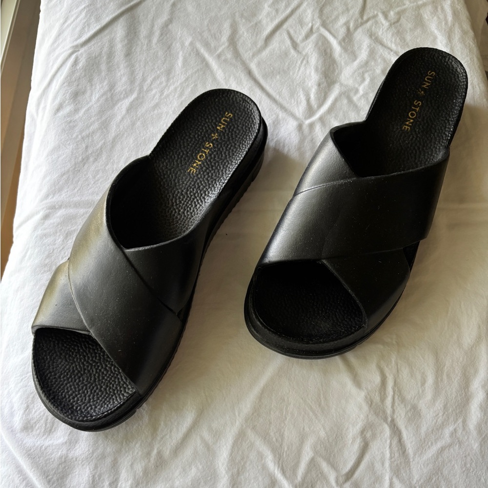 Sun + Stone Black Criss-Cross Slides